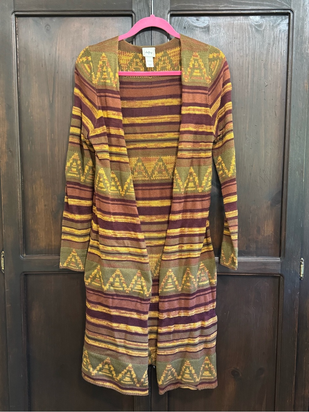 Daytrip Striped Open Front Cardigan Duster Sweater with Aztec Pattern size Small